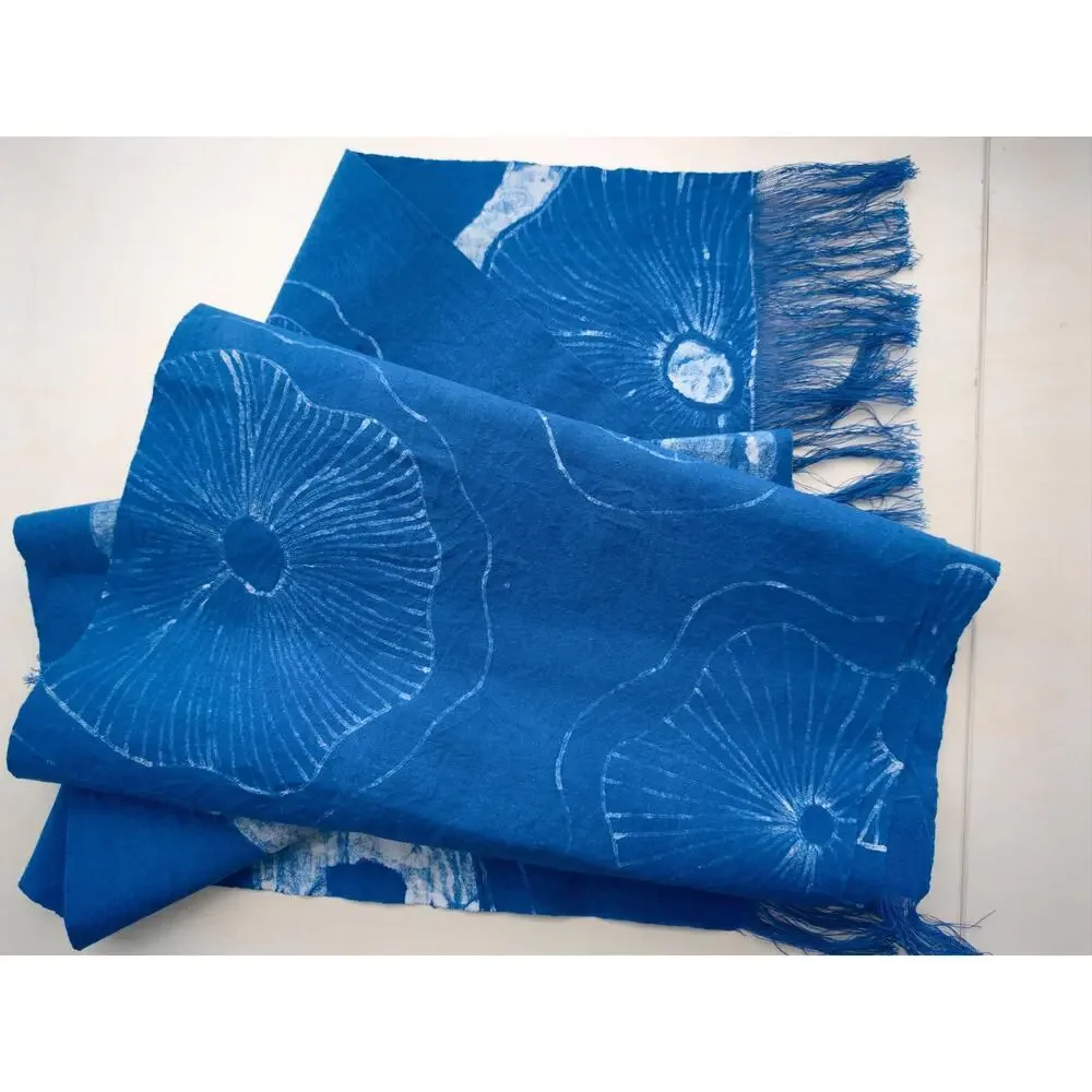 Handmade Cotton Table Runner | Indigo Batik | Lotus Decor | Botanical Dining